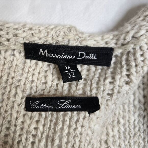 MASSIMO DUTTI neutral beige cotton linen longline short sleeve cardigan sweater - Picture 4 of 8